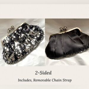 Vintage Black and Silver Sequin Bag with Chain Strap